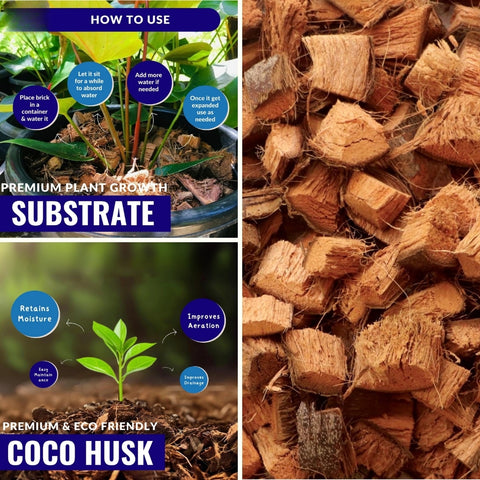 100% Natural and Organic Coco Coir Chunks Compressed Blocks - High Expansion (70 to 75 Liters) Coco Soil Medium - OMRI Listed -10 LB