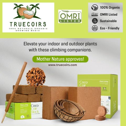 100% Natural and Organic Coco Coir Chunks Compressed Blocks - High Expansion (70 to 75 Liters) Coco Soil Medium - OMRI Listed -10 LB